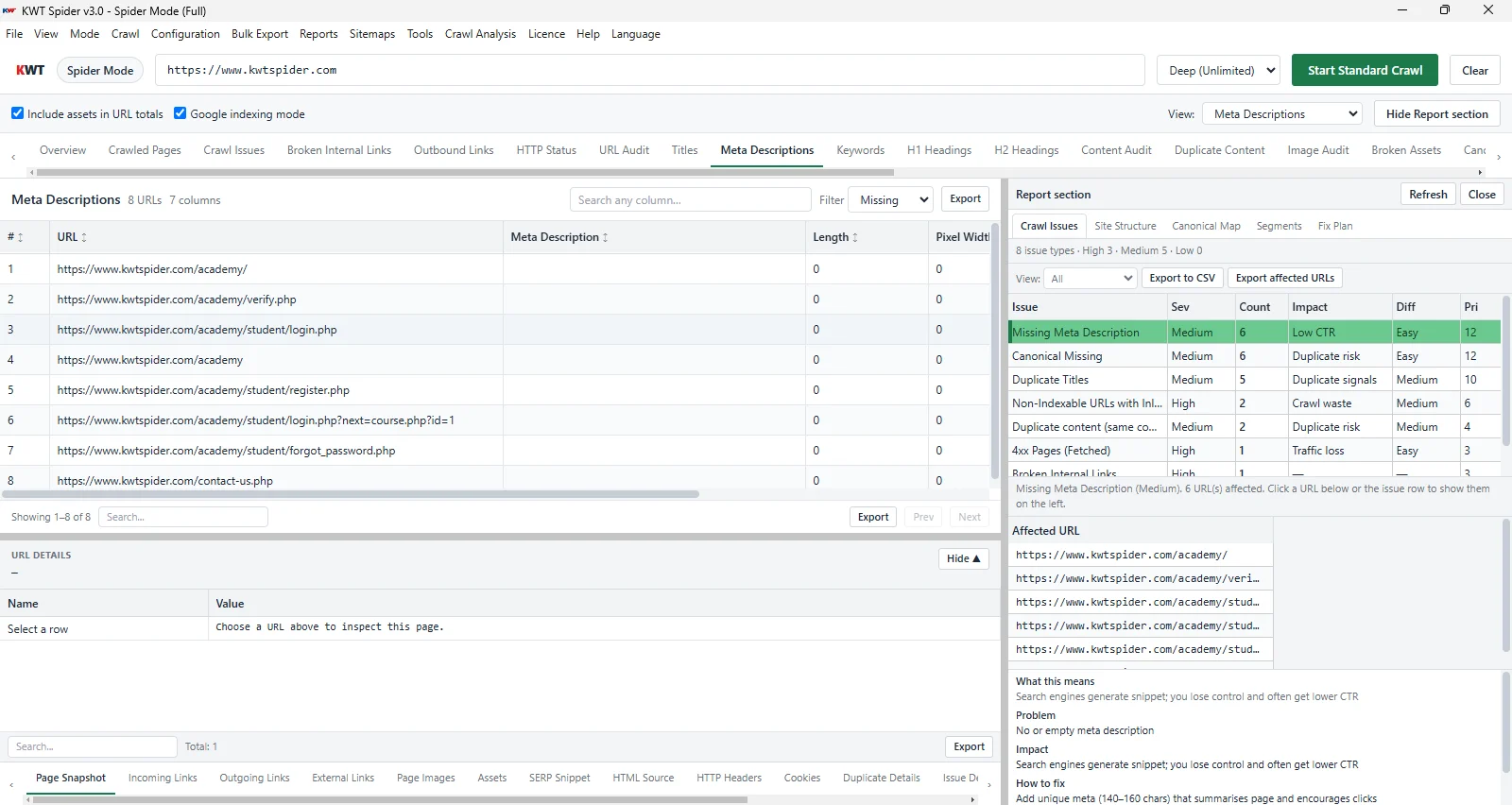 KWT Spider offline mode sidebar reports