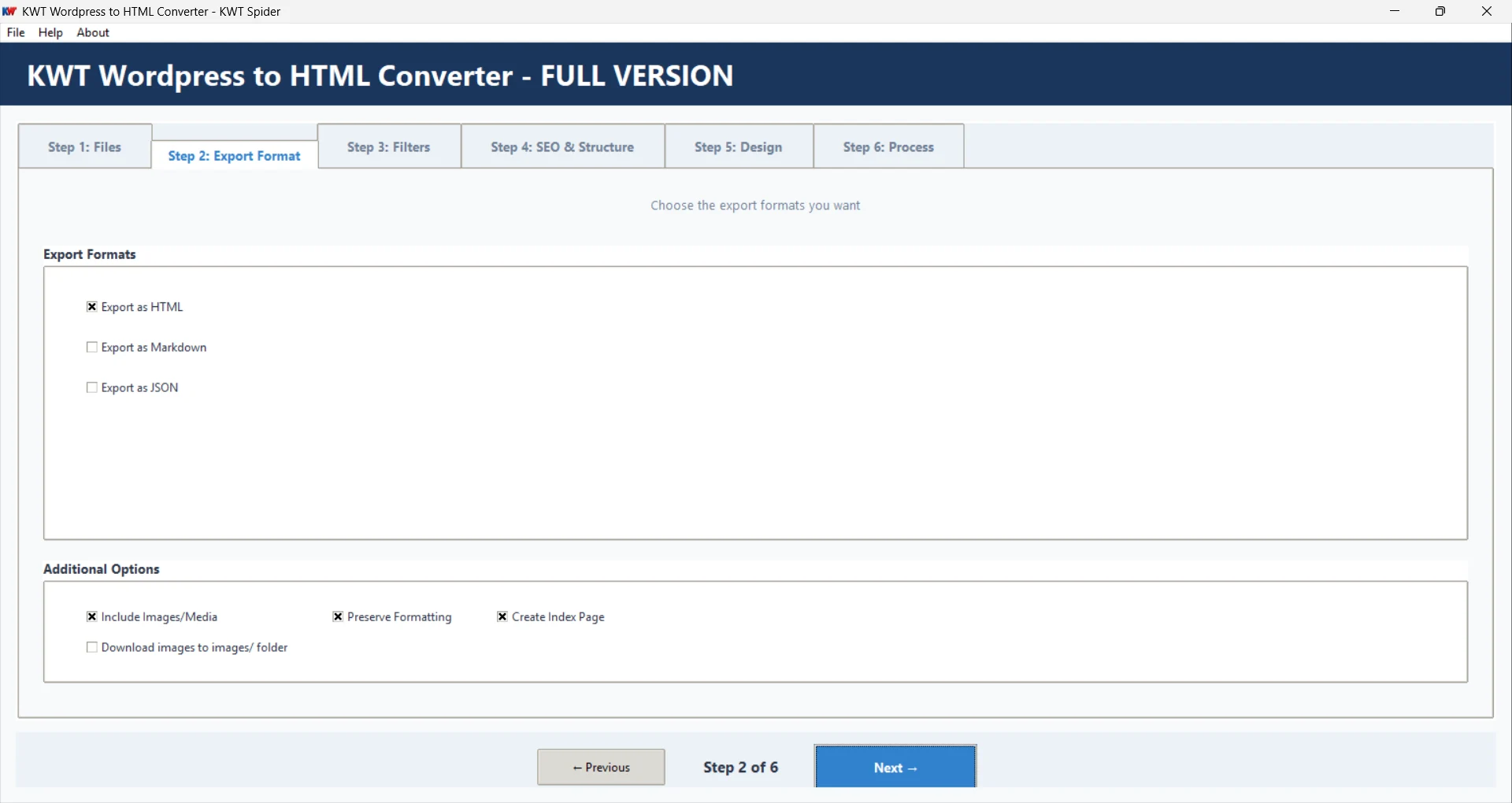 Step 2:Select export format